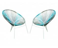Lot de 2 chaises de jardin ALIOS II en fils de résine tressés - Anthracite, bleu, gris clair