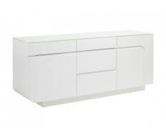Buffet BRADY - MDF laqué blanc & verre trempé - 2 portes & 4 tiroirs