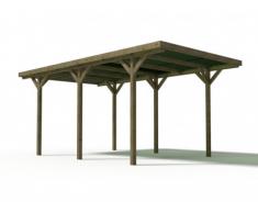 Carport simple ZEPHYR en bois traité classe III - Surface 15.5m² - toit en PVC vert