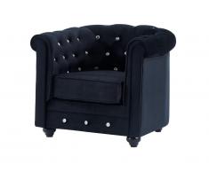 Fauteuil CHESTERFIELD - velours noir et boutons effet cristal