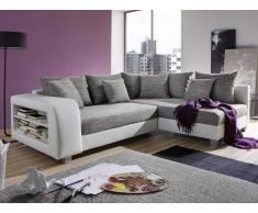 Canapé d'angle convertible tissu et simili KUOPIO - Gris et blanc - Angle droit