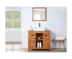 Meuble de salle de bain en bois d'acacia avec simple vasque et miroir - 90 cm - PULUKAN