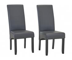 Lot de 2 chaises ROVIGO - Simili gris mat - Pieds bois noir