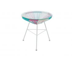 Table de jardin en fils de résine tressés - Rose, bleu, blanc - ALIOS