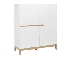 Buffet haut SEDNA - 3 portes - Chêne massif & MDF laqué blanc