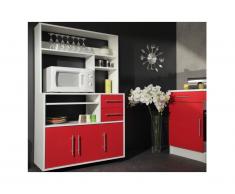 Buffet de cuisine sur roulettes ASTRID - 3 portes & 2 tiroirs - Coloris rouge