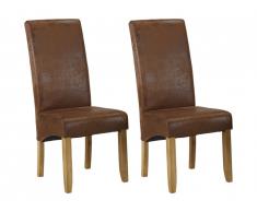 Lot de 2 chaises SANTOS - Microfibre aspect cuir vieilli - Pieds bois clair