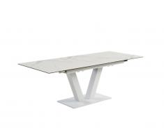 Table à manger extensible NANOMA - 6 à 8 couverts - Céramique et Métal - Blanc
