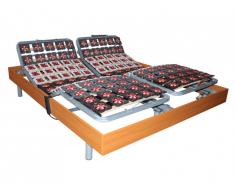 Sommier électrique de relaxation 2x91 plots déco bois merisier de DREAMEA - 2 x 100 x 200 cm - moteurs OKIN