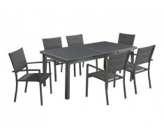 Salle à manger de jardin extensible OLERON en aluminium: une table extensible L180/240cm et 6 fauteuils empilables - Rallonge automatique