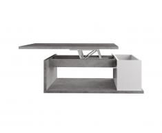 Table basse ALDANA - Plateau relevable - Bois & MDF - Béton et blanc