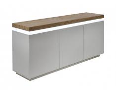 Buffet HALO - 3 portes - MDF laqué - Avec LEDs - Blanc et chêne