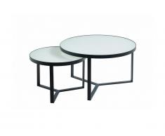 Tables basses gigognes JOHANNE - Verre trempé blanc & métal noir