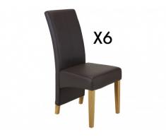 Lot de 6 chaises PAVIE - Simili chocolat pieds bois clair