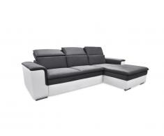Canapé d'angle convertible en microfibre et simili CONNOR - Bicolore Blanc/gris - Angle droit