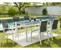 Salle à manger de jardin MAHINA en aluminium - une table + 6 fauteuils - Assise anthracite