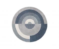 Tapis rond style design motifs géométriques ALBORG - D. 160 cm - Gris et bleu