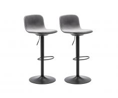 Lot de 2 tabourets de bar RAPHAELO - Velours & Métal - Gris