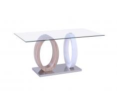 Table à manger AYANE - 6 couverts - Verre trempé et MDF - Chêne & Blanc