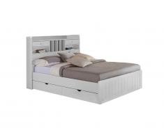 Lit MEDERICK avec rangements et tiroirs - 140x190cm - Pin blanc