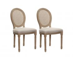 Lot de 2 chaises MARIE-ANTOINETTE en cannage - Tissu & Bois d'Hévéa - Beige