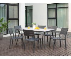 Salle à manger de jardin SAIPAN en aluminium et plateau céramique - une table et 6 chaises empilables
