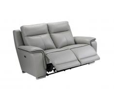 Canapé 2 places relax électrique PAOSA en cuir - Gris passepoil anthracite