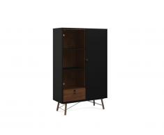 Vitrine FURESO - 2 portes & 1 tiroir - Coloris : Noyer & Anthracite