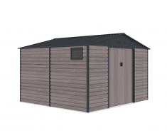Abri de jardin en acier galvanisé effet bois ADELMO - gris - 10,98 m²