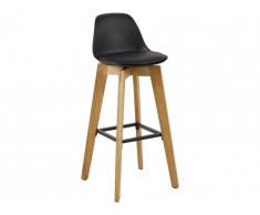 Tabouret de bar PADDY - Polypropylène, simili & chêne - Noir