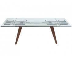 Table à manger extensible ALTAMIRA - 6 à 8 couverts - Verre trempé & Métal effet noyer