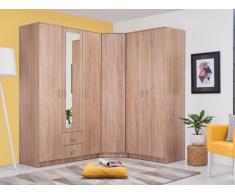Armoire/Dressing d'angle OLESSIA avec miroir - 6 portes - Chêne