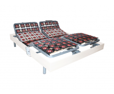 Sommier électrique de relaxation 2x78 plots déco bois blanc de DREAMEA - 2 x 90 x 200 cm - moteurs OKIN
