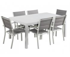 Salle à manger de jardin extensible ALERON en aluminium: une table L160/240cm et 6 fauteuils empilables