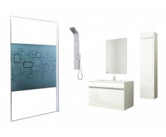 Pack Salle de bain 3 produits : ensemble de salle de bain KAHI, paroi de douche PAULINA 120cm et colonne de douche KARLIE