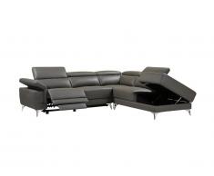 Canapé d'angle relax électrique en cuir PASCALINE - Anthracite - Angle droit