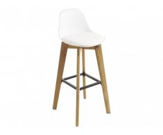 Tabouret de bar PADDY - Polypropylène, simili & chêne - Blanc
