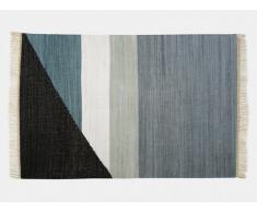 Tapis kilim tissé main en coton MYCENE - 200x290cm - Gris, noir, blanc et bleu