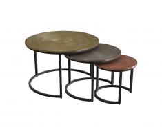 Tables basses gigognes CANDEUR - Motifs sculptés - Acier - Coloris : Doré, argent, cuivre