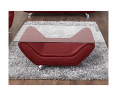 Table basse en simili et verre trempé NIGEL - Rouge