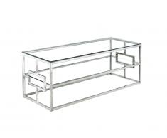 Meuble TV avec 1 étagère - Verre trempé et acier - Chrome - CLOTILDE