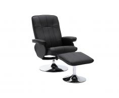 Fauteuil de relaxation et son repose pieds en synderme noir MIMOSA II