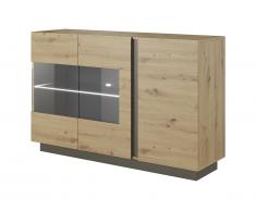 Buffet MURARI - 3 portes - Avec LEDs - Chêne et taupe