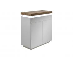 Buffet haut HALO II - 2 portes - MDF laqué - Avec LEDs - Blanc et chêne