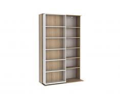 Bibliothèque coulissante PRALI - 18 niches - Blanc et chêne
