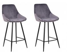 Lot de 2 tabourets de bar MASURIE - Velours - Gris