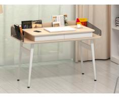 Bureau PERCY - 2 tiroirs - MDF & Verre trempé - Chêne & Blanc