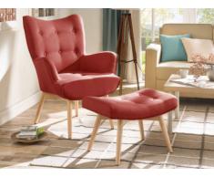 Fauteuil avec repose-pieds ESBEN en tissu - Rouge