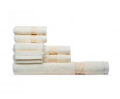 Drap de bain + 2 serviettes + 2 serviettes invités + 2 gants de toilette finition lurex BAHIE - Beige