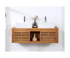 Meuble de salle de bain suspendu en bois d'acacia avec double vasque - 130 cm - PENEBEL